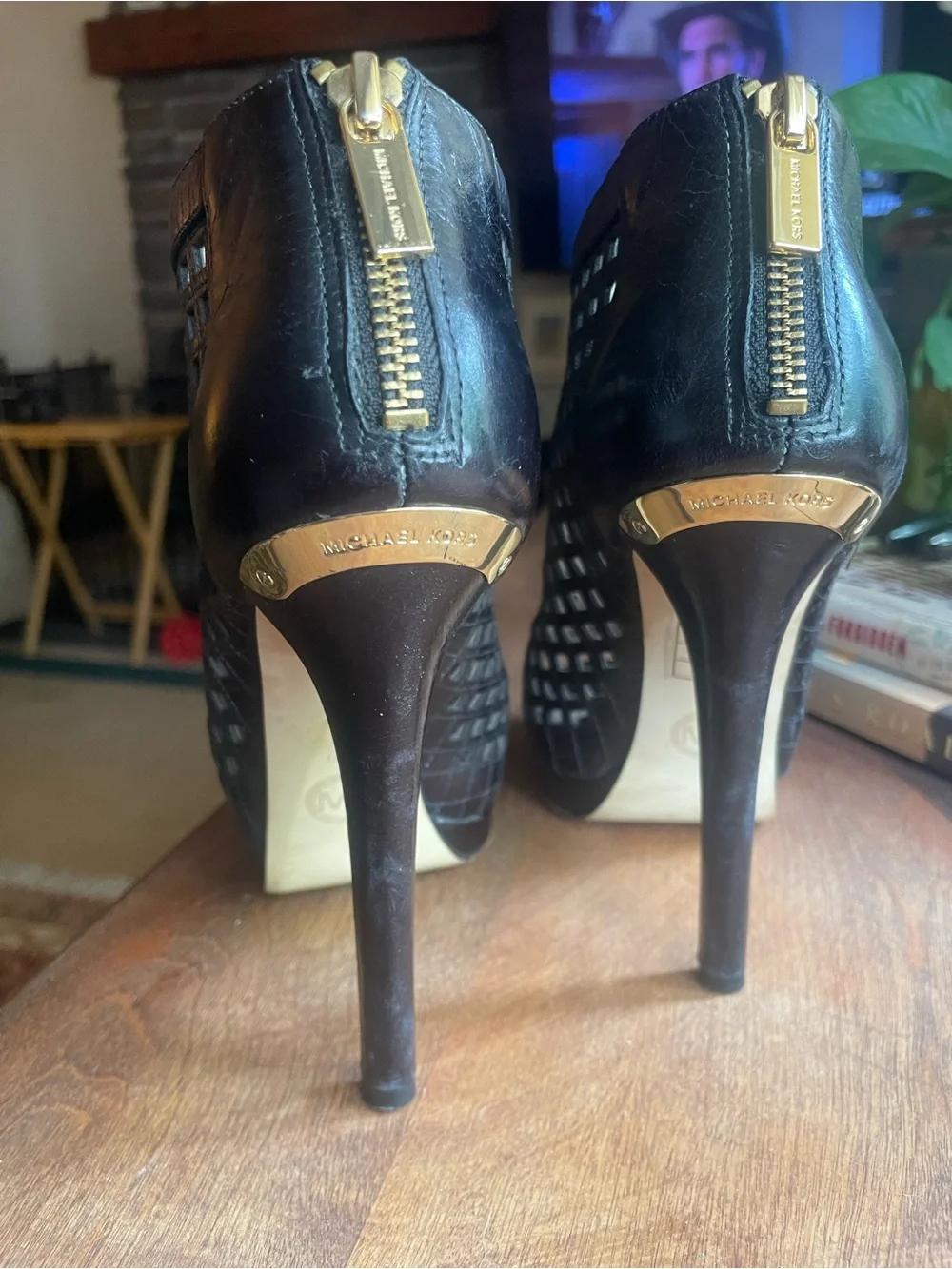 Michael Kors Black Laser-Cut Peep-Toe Booties